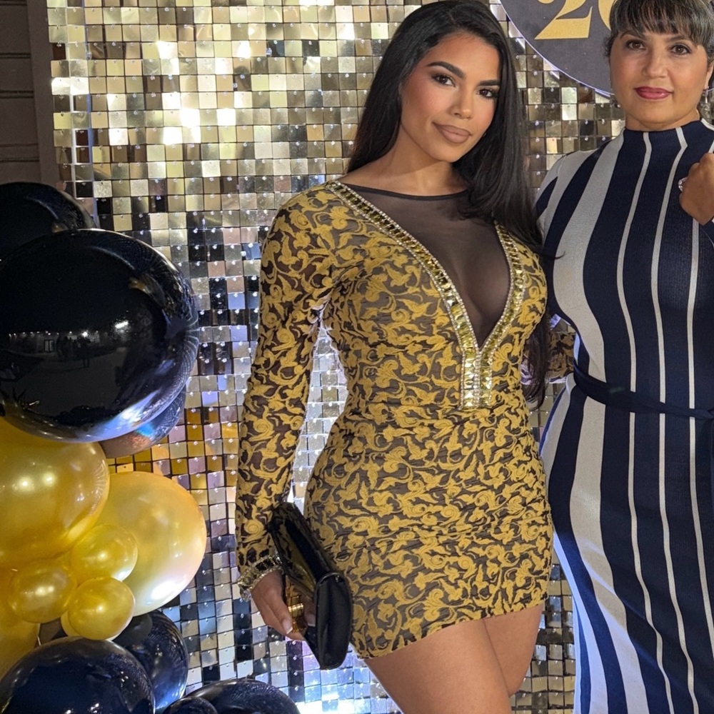 Elegant Gold Patterned Mini Dress